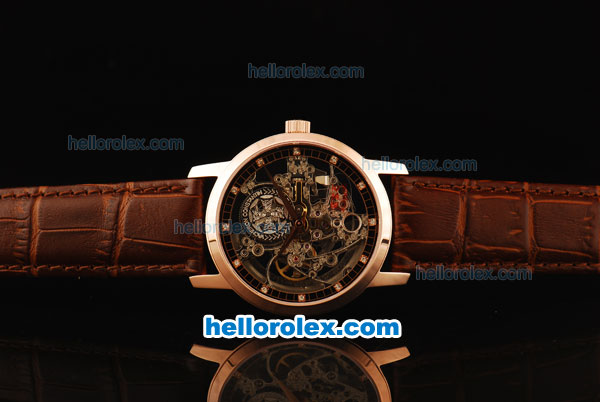 Vacheron Constantin Patrimony Skeleton Automatic Movement Rose Gold Case with Rose Gold Bezel and Brown Leather Strap - Click Image to Close